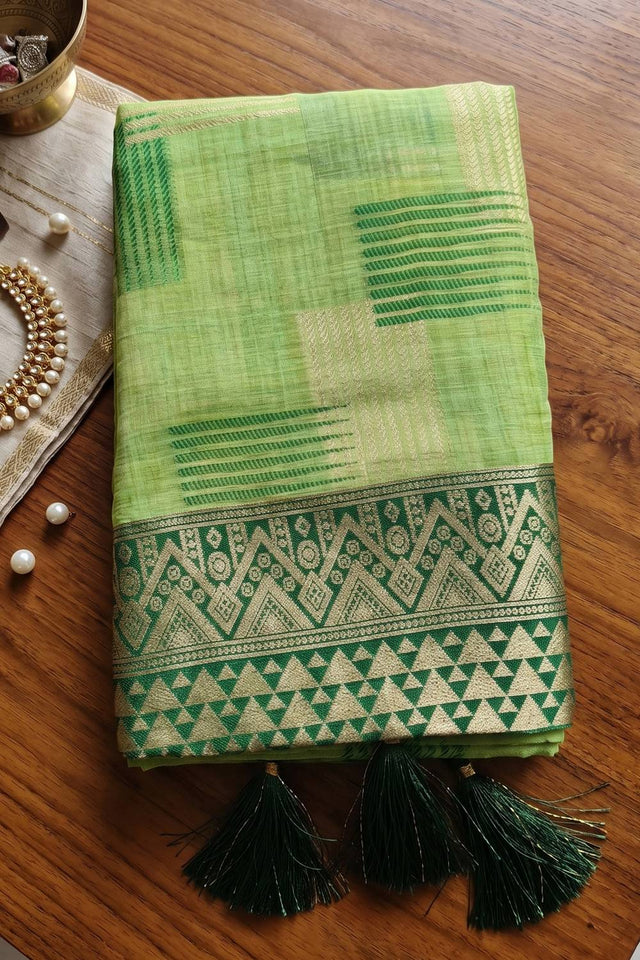Green Woven Linen Saree (ACA9760)