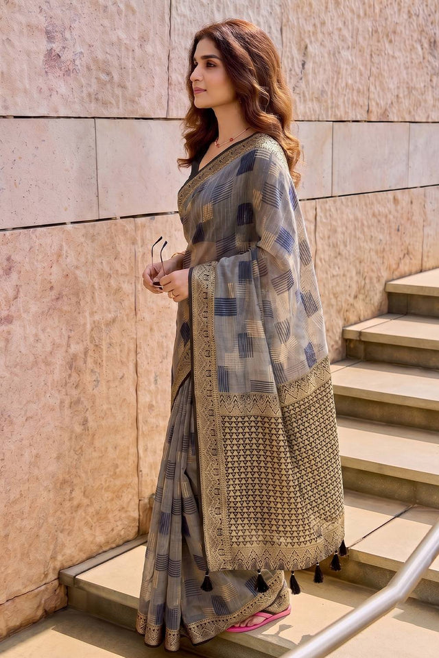 Grey Woven Linen Saree (ACA9761)