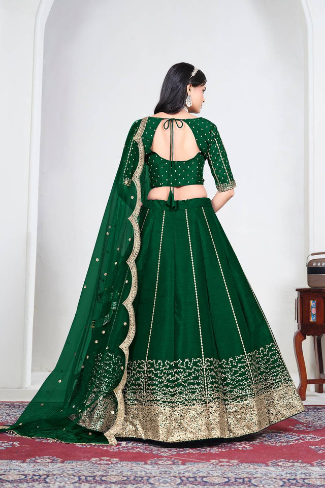 Green Sequin with Embroidered Art Silk Lehenga (ACA9794)
