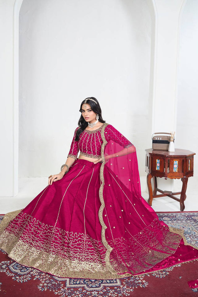 Pink Sequin with Embroidered Art Silk Lehenga (ACA9795)