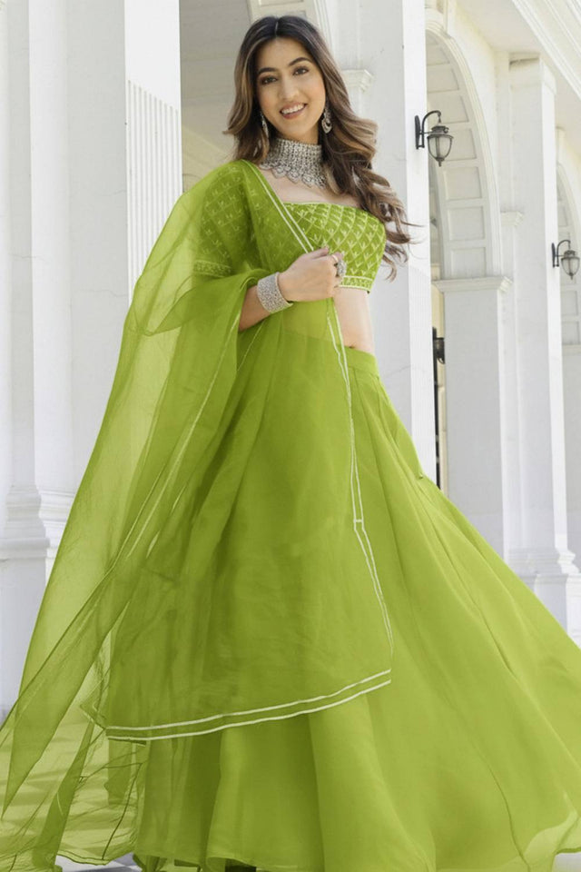 Green Solid Organza Lehenga (ACA9806)