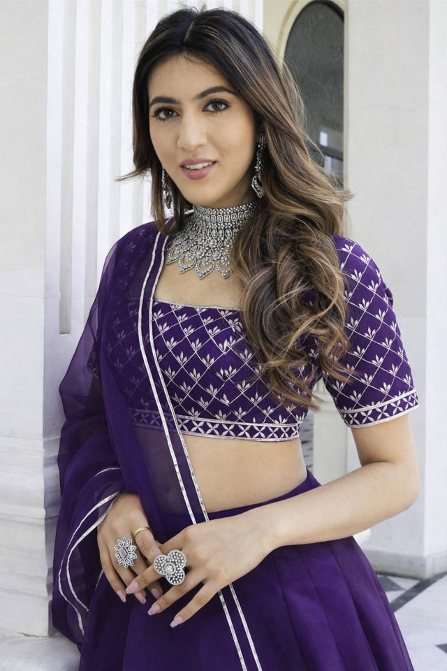 Violet Solid Organza Lehenga (ACA9808)