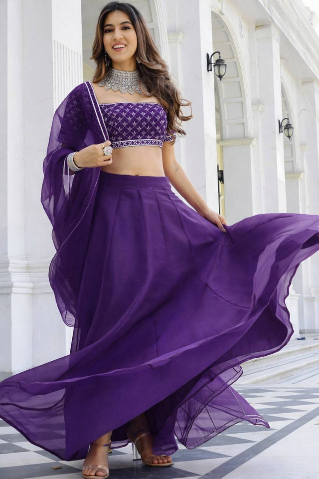 Violet Solid Organza Lehenga (ACA9808)