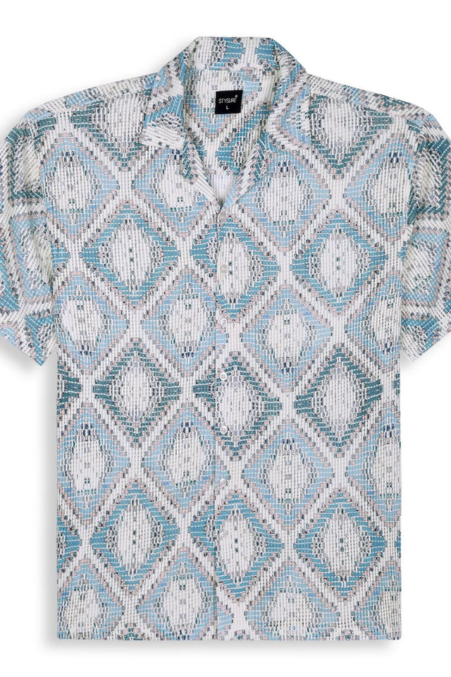 Mens Blue Printed Cotton Blend Shirt (ACA9816)