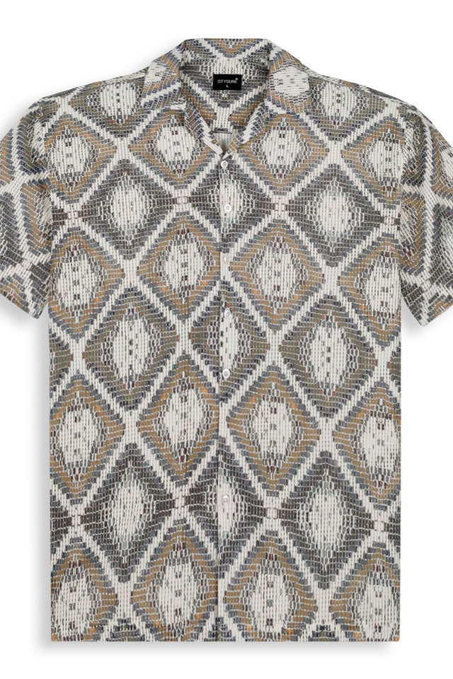 Mens Brown Printed Cotton Blend Shirt (ACA9817)