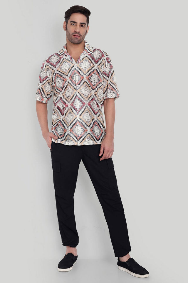 Mens Orange Printed Cotton Blend Shirt (ACA9819)