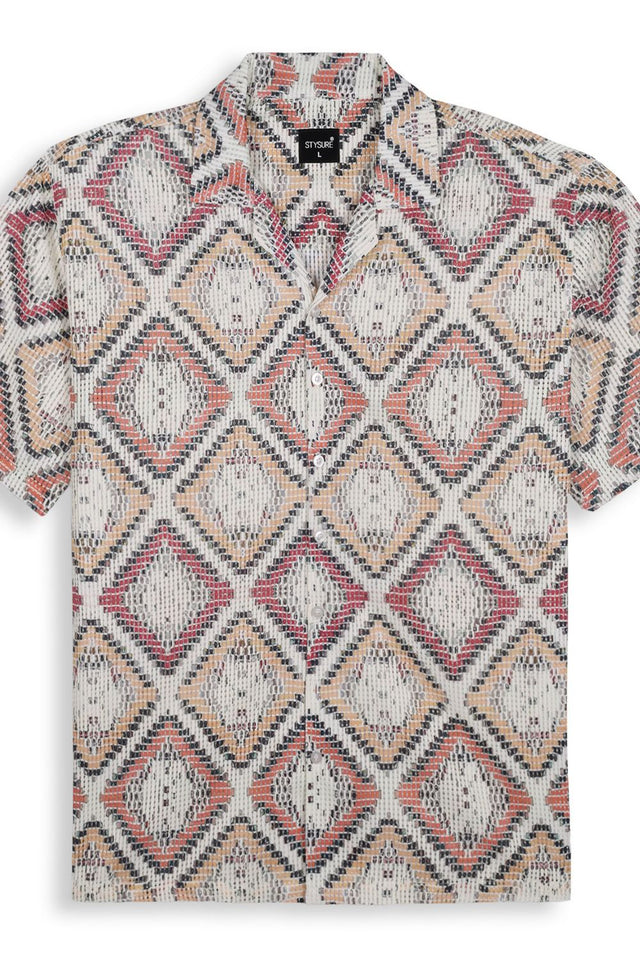 Mens Orange Printed Cotton Blend Shirt (ACA9819)