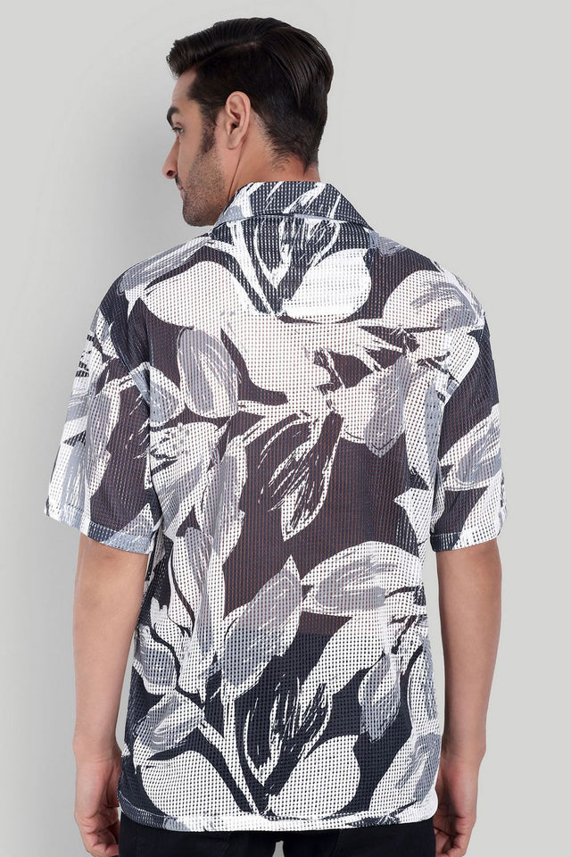 Mens Black Printed Cotton Blend Shirt (ACA9820)