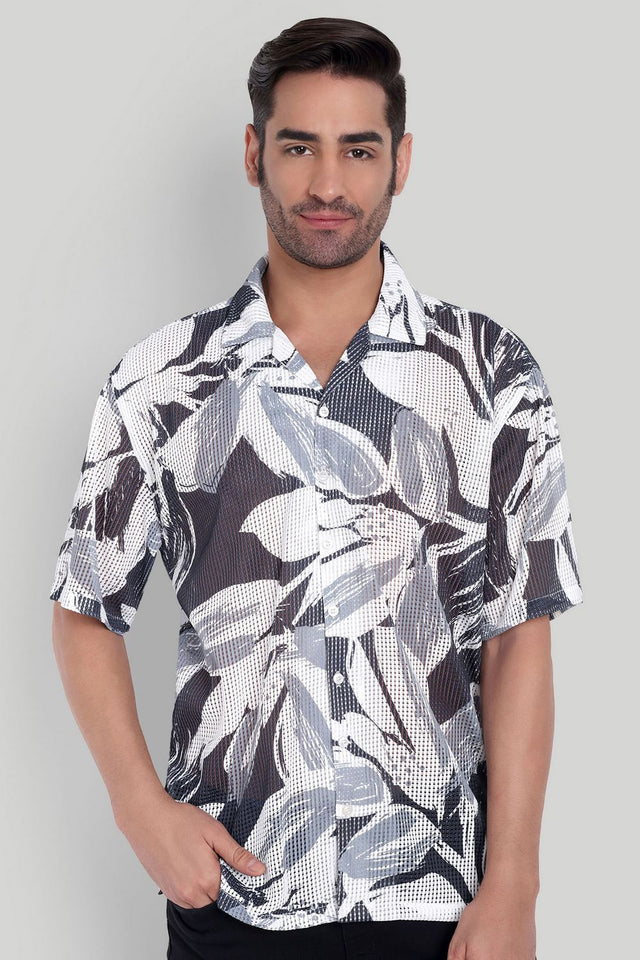 Mens Black Printed Cotton Blend Shirt (ACA9820)