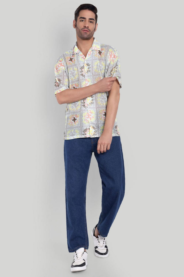 Mens Beige Printed Cotton Blend Shirt (ACA9821)
