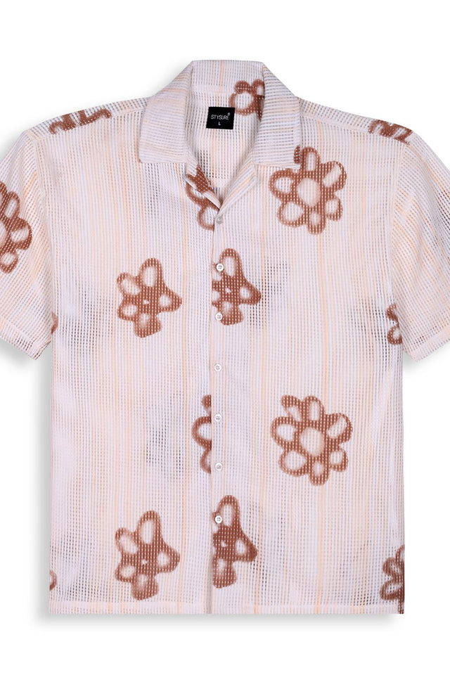 Mens Brown Printed Cotton Blend Shirt (ACA9822)
