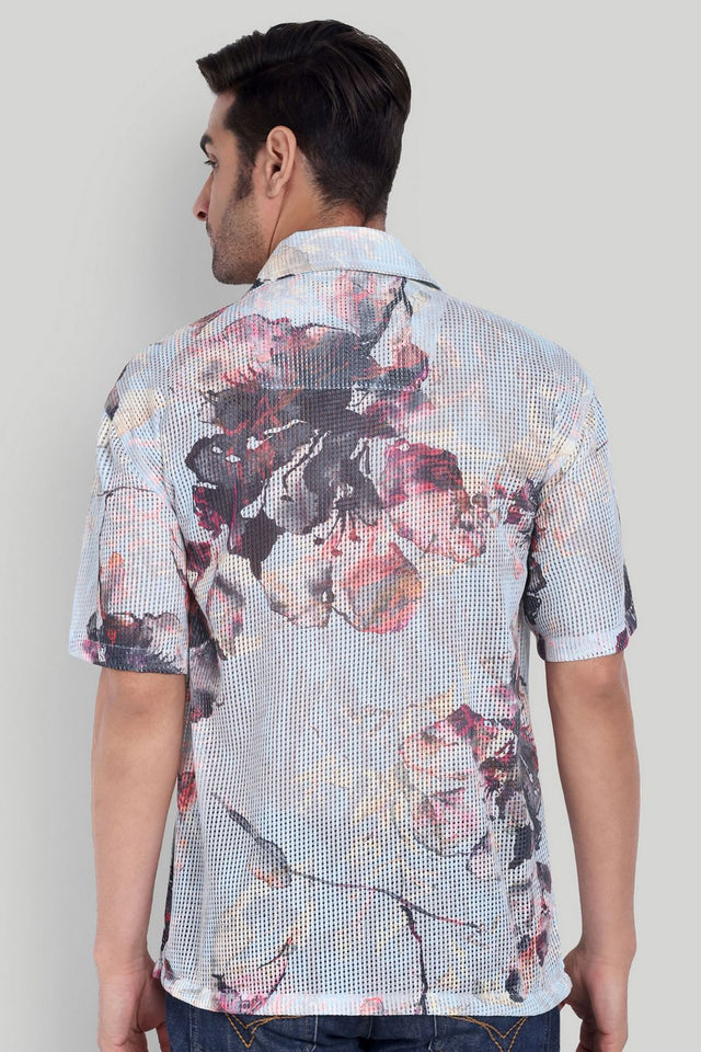 Mens Blue Printed Cotton Blend Shirt (ACA9823)