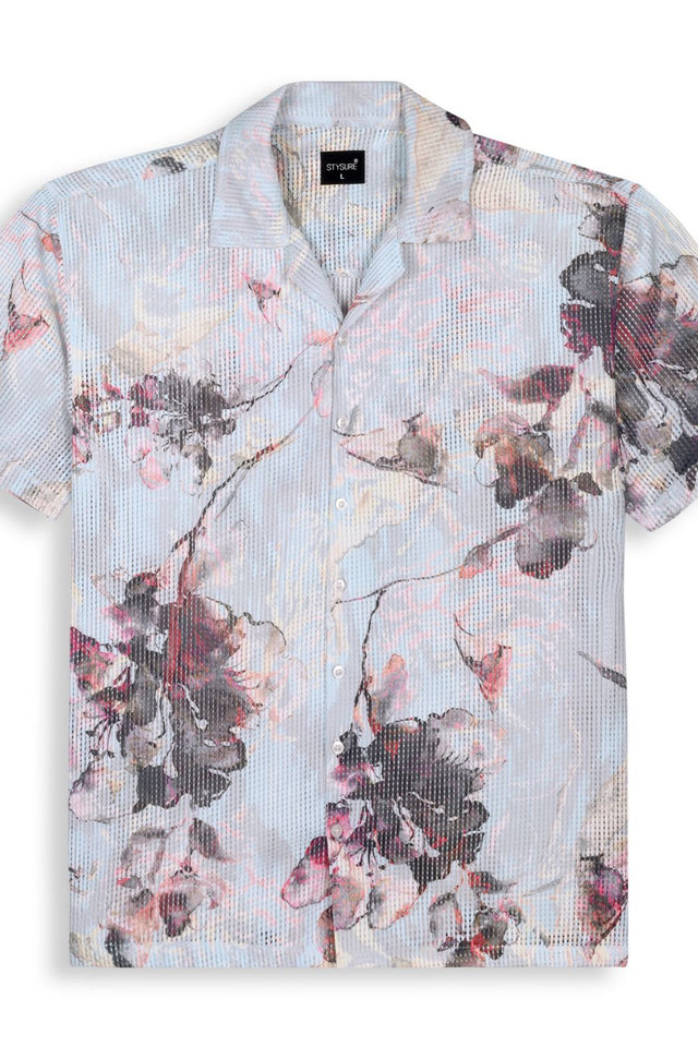 Mens Blue Printed Cotton Blend Shirt (ACA9823)
