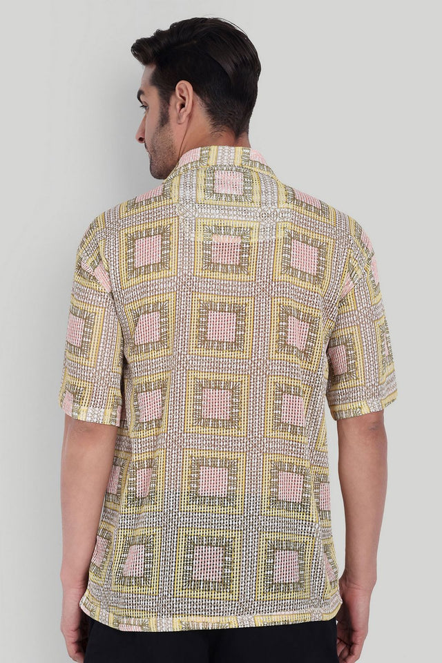 Mens Yellow Printed Cotton Blend Shirt (ACA9824)
