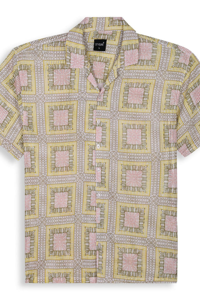Mens Yellow Printed Cotton Blend Shirt (ACA9824)