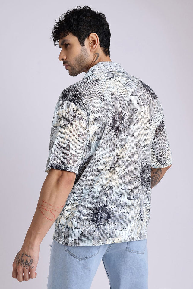 Mens Blue Printed Cotton Blend Shirt (ACA9825)