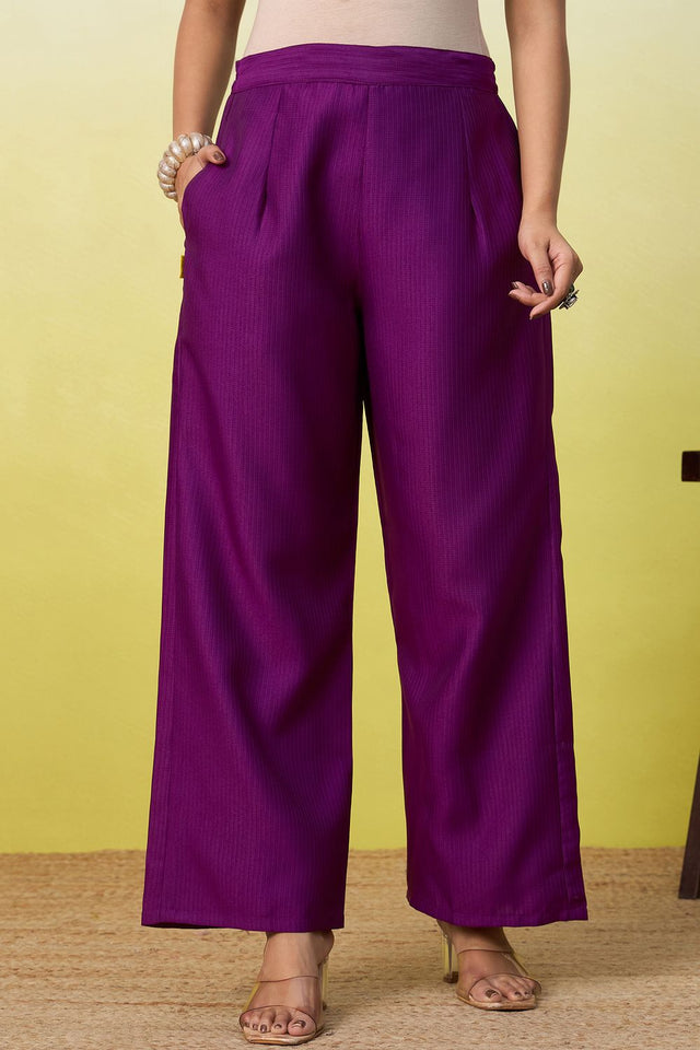 Purple Embroidered Viscose Co-Ord Set (ACA9830)