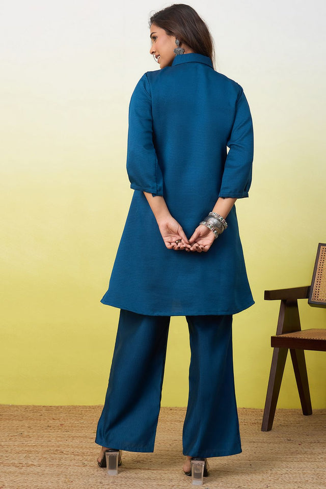 Turquoise Embroidered Viscose Co-Ord Set (ACA9832)