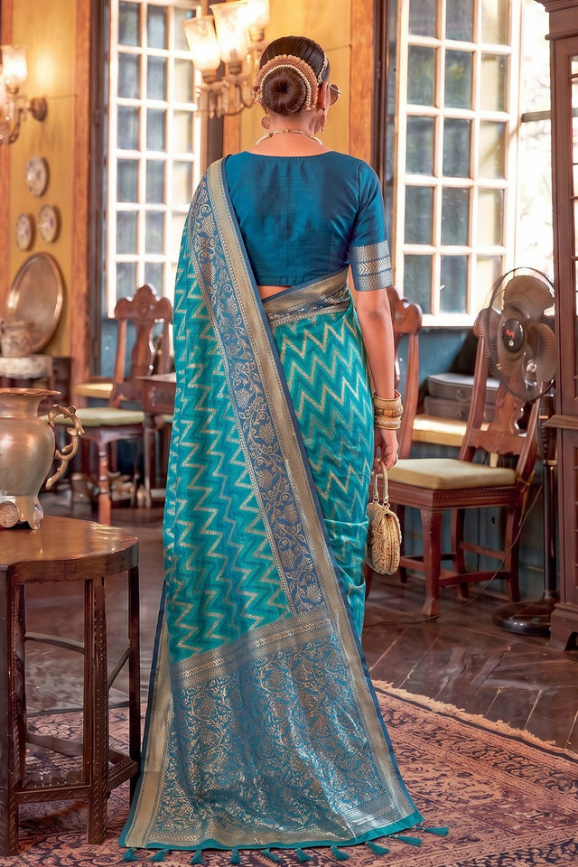 Turquoise Woven Silk Saree (ACA9838)
