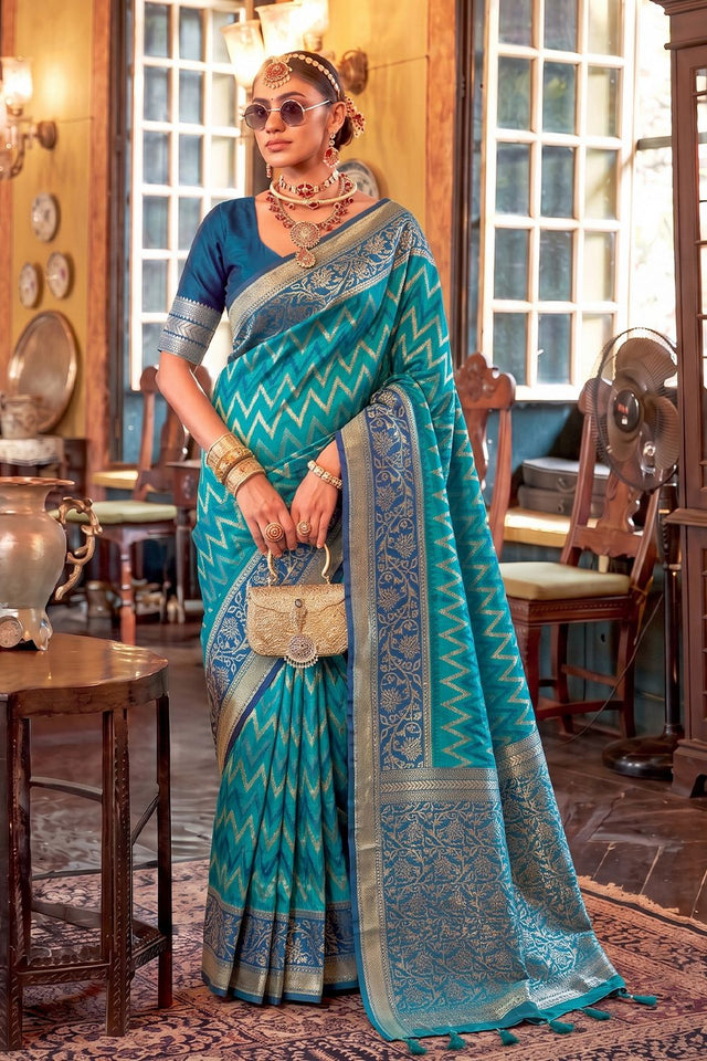 Turquoise Woven Silk Saree (ACA9838)