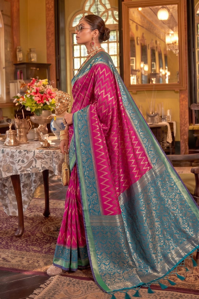 Dark Pink Woven Silk Saree (ACA9839)
