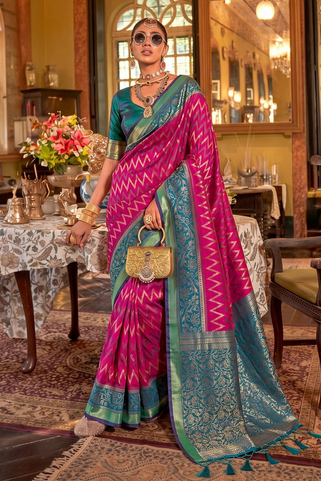 Dark Pink Woven Silk Saree (ACA9839)
