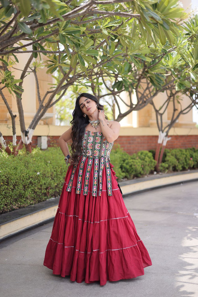 Maroon Solid Cotton Free Size Stitched Lehenga (ACA9845)