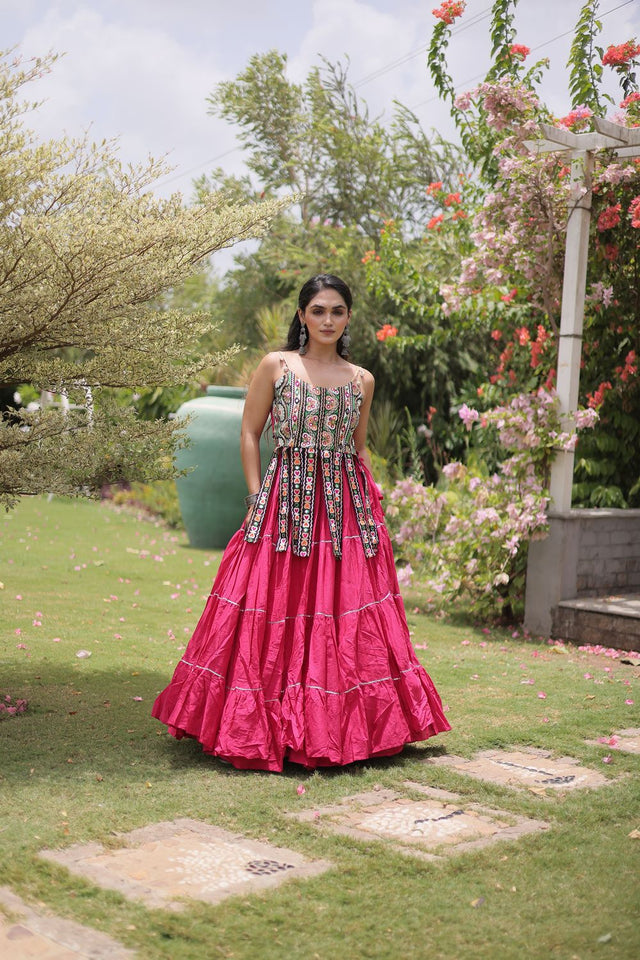 Pink Solid Cotton Free Size Stitched Lehenga (ACA9846)