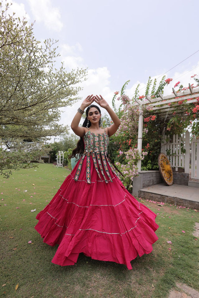 Pink Solid Cotton Free Size Stitched Lehenga (ACA9846)