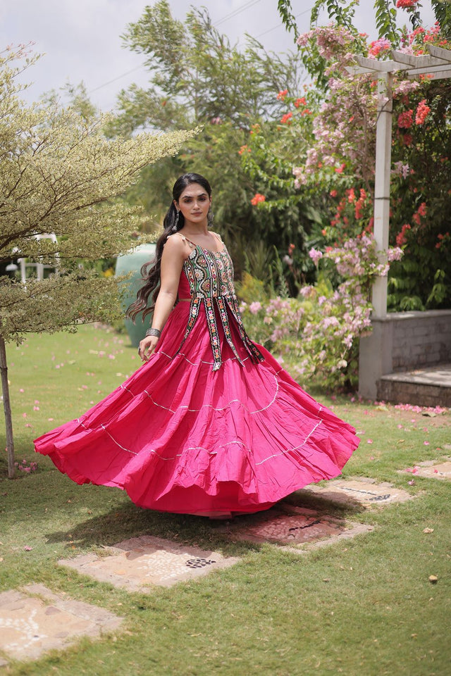 Pink Solid Cotton Free Size Stitched Lehenga (ACA9846)