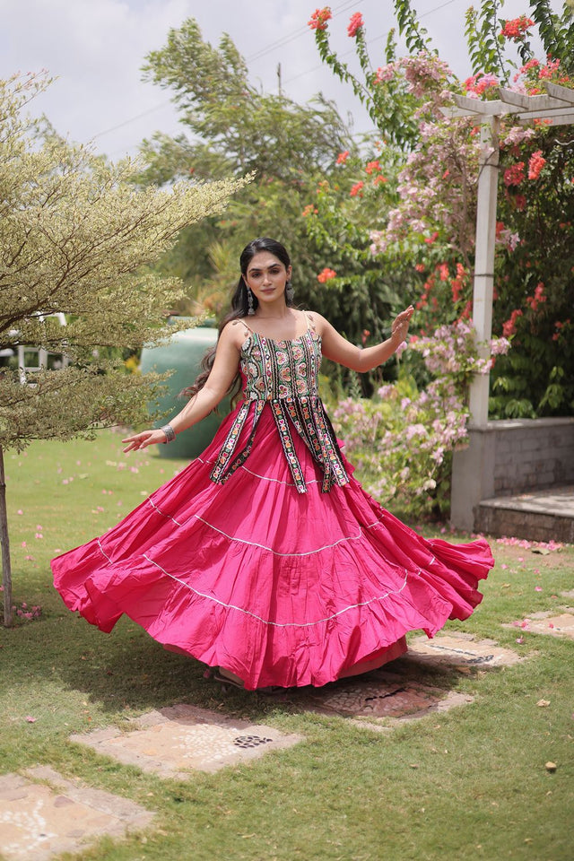 Pink Solid Cotton Free Size Stitched Lehenga (ACA9846)