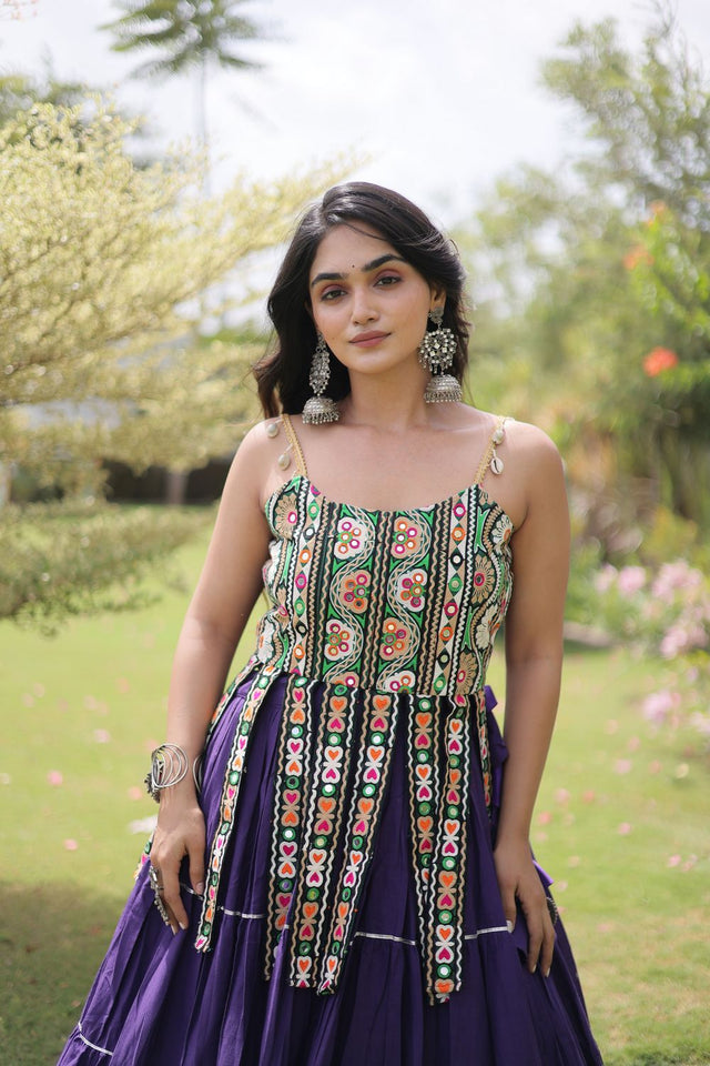 Purple Solid Cotton Free Size Stitched Lehenga (ACA9848)
