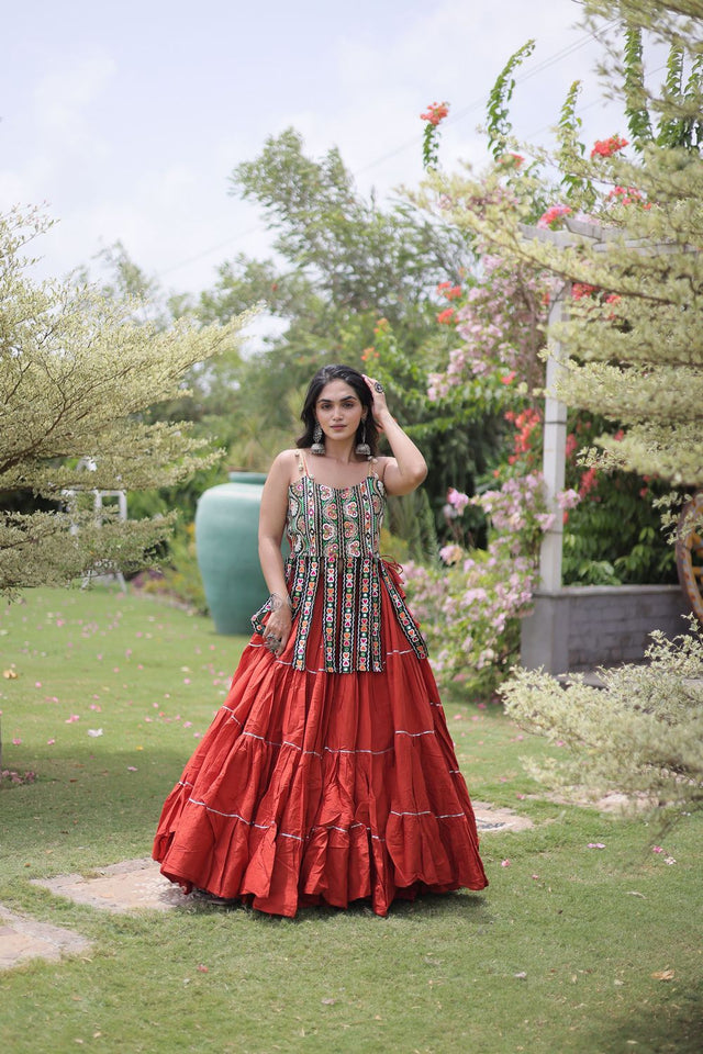 Rust Solid Cotton Free Size Stitched Lehenga (ACA9849)