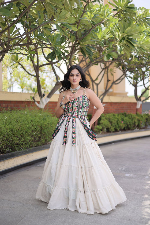 White Solid Cotton Free Size Stitched Lehenga (ACA9850)