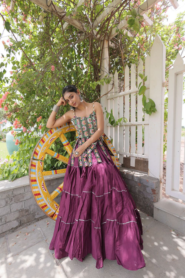 Wine Solid Cotton Free Size Stitched Lehenga (ACA9851)