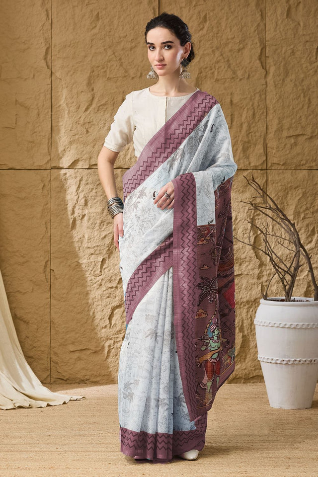 Wine Printed Silk Blend Ready to Wear Saree (ACA9857)