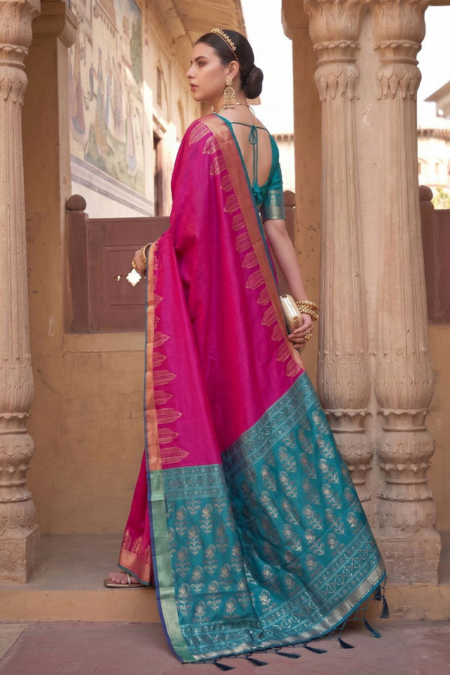 Pink Woven Soft Silk Saree (ACA9861)