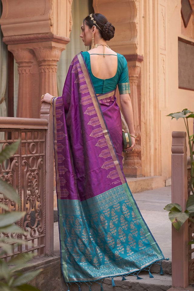 Purple Woven Soft Silk Saree (ACA9862)