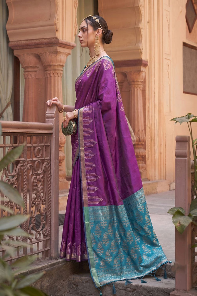 Purple Woven Soft Silk Saree (ACA9862)