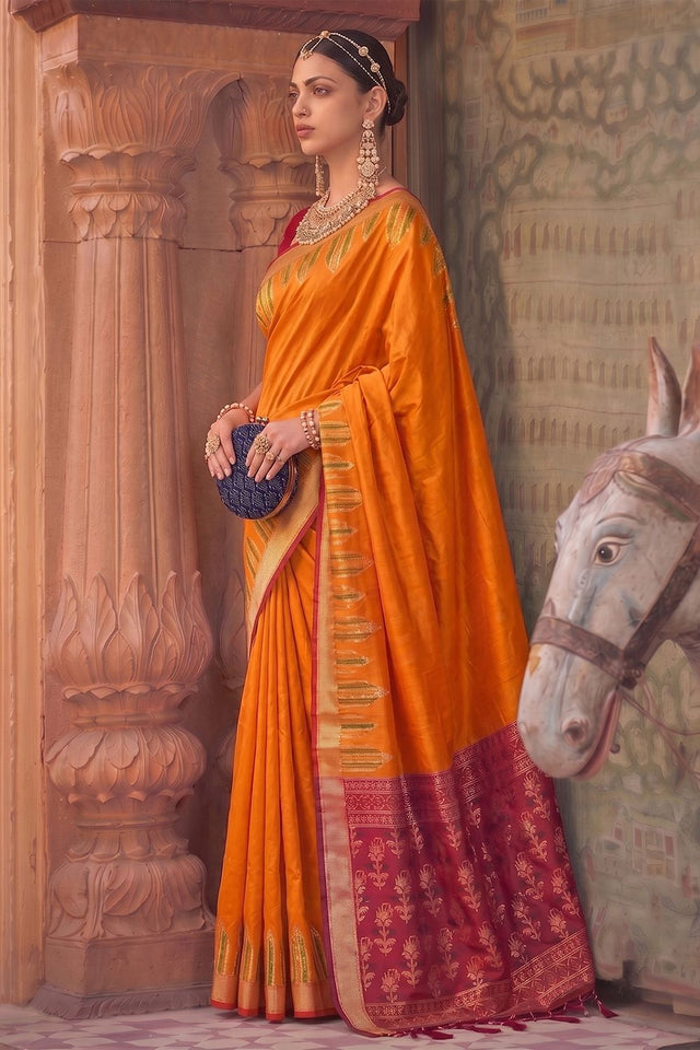 Orange Woven Soft Silk Saree (ACA9863)