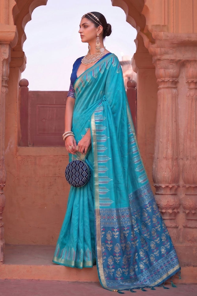 Blue Woven Soft Silk Saree (ACA9864)
