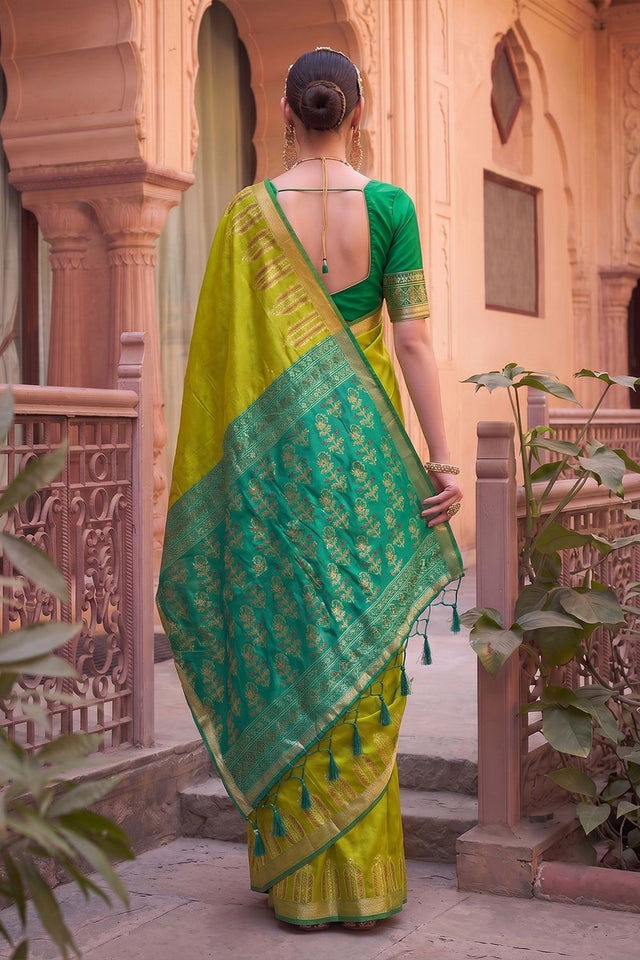 Olive Green Woven Soft Silk Saree (ACA9866)