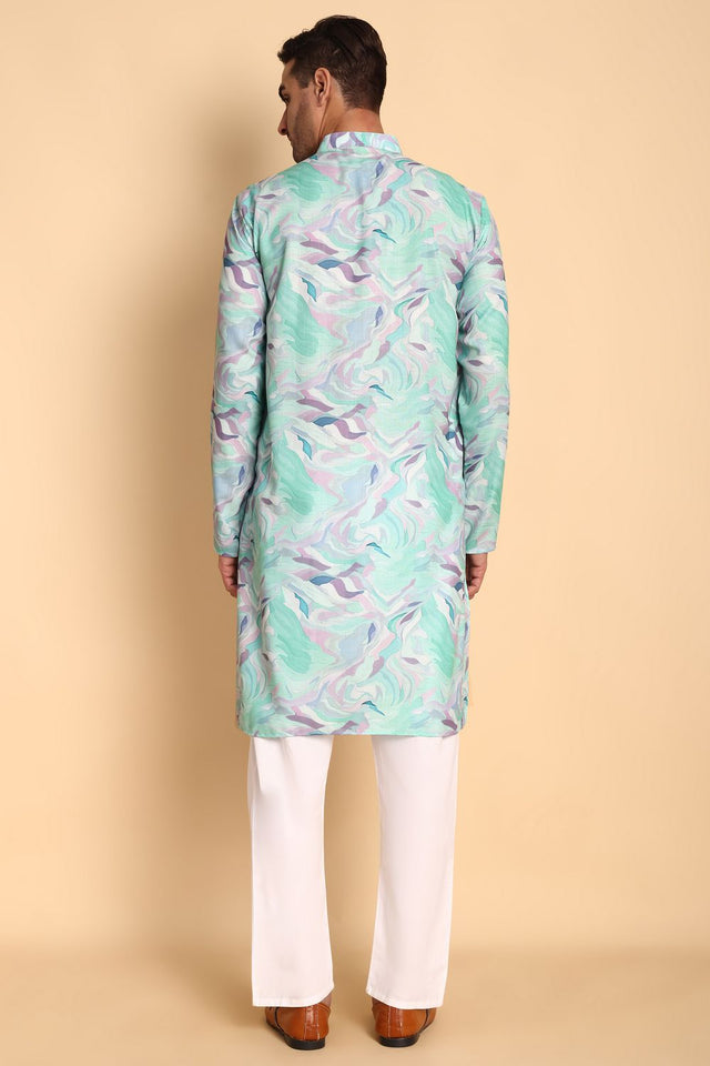 Mens Blue Printed Cotton Kurta Set (ACA9877)