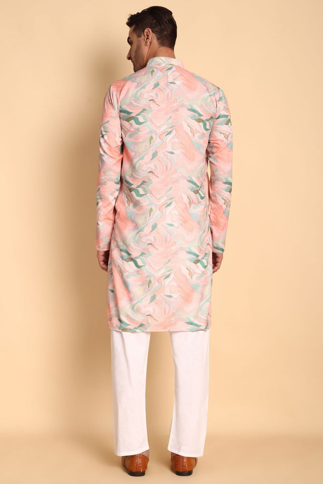 Mens Pink Printed Cotton Kurta Set (ACA9878)