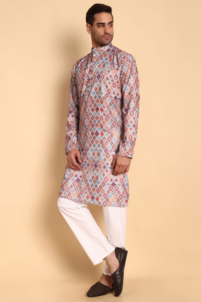 Mens Grey Printed Cotton Kurta Set (ACA9880)