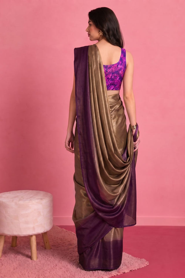 Purple Solid Satin Ready to Wear Saree (ACA9898)