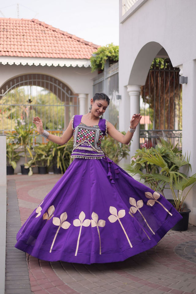 Purple Gota Patti Work Silk Free Size Stitched Lehenga (ACA9911)