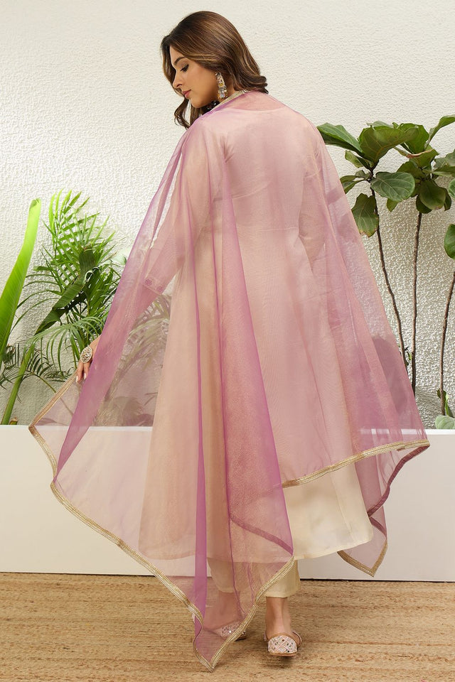 Cream Embroidered Silk Blend Anarkali Suit (ACA9932)
