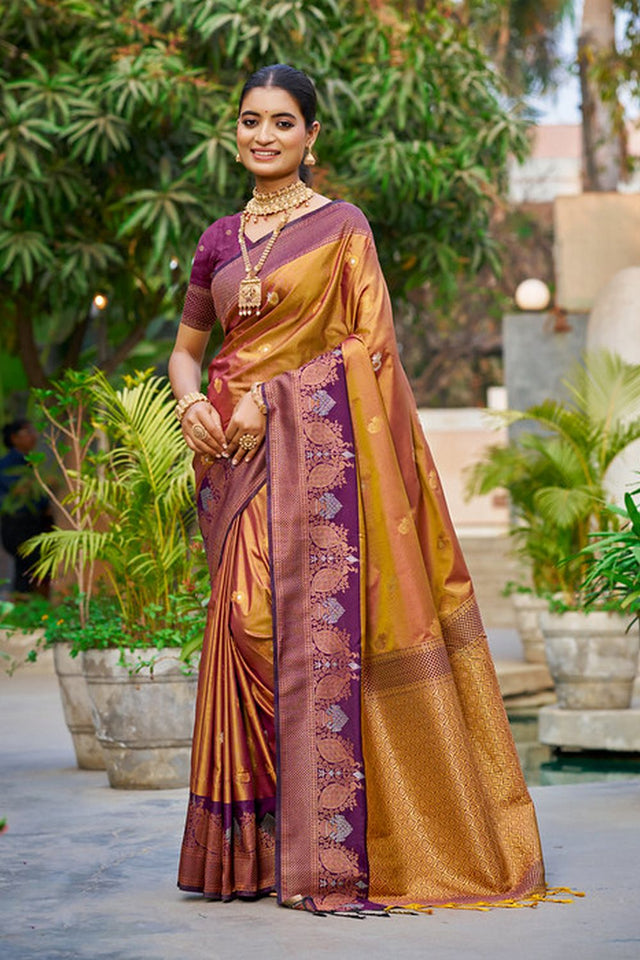 Gold Woven Soft Silk Saree (ACA9943)