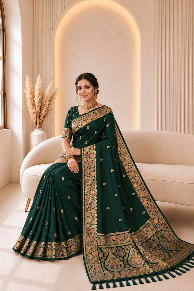 Green Woven Banarasi Silk Saree (ACA9974)